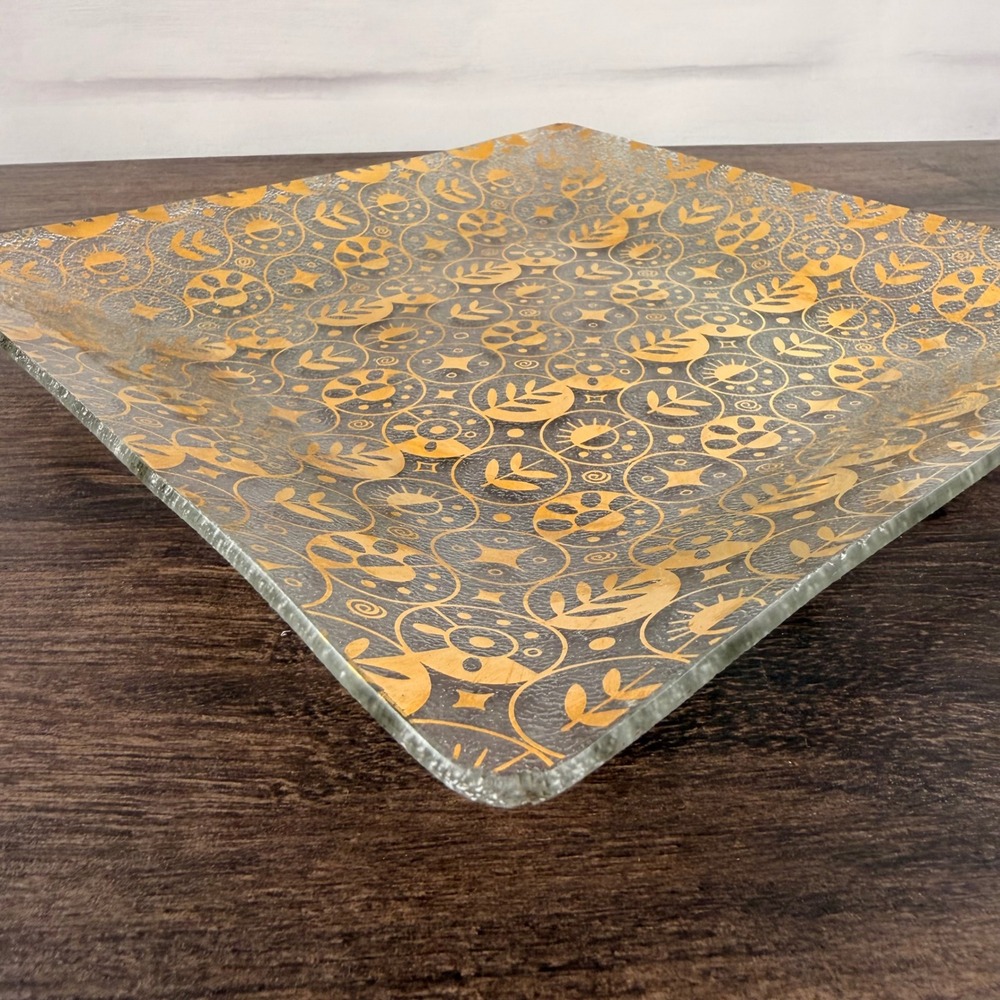 Georges Briard Golden Celeste Glass Platter Gold MCM Signed